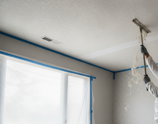 popcorn ceiling removal in process